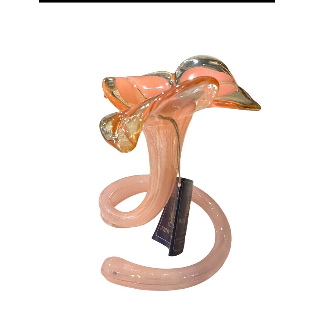 New With Tags Pink Murano Italy Art Glass Handblown Lily Flower Vase 8” Tall LG - Picture 6 of 14